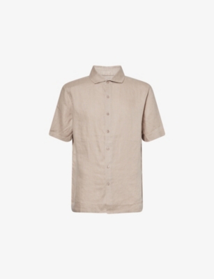 ARNE: Short-Sleeve Cutaway-Collar Linen Shirt