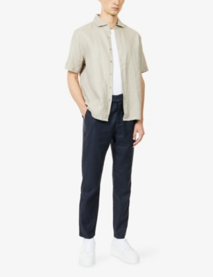 Arne Mens Navy Tailored Tapered-leg Linen And Cotton Trousers In Blue
