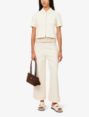 Me And Em And Em Womens Cream Textured Zipped Knitted Top In White