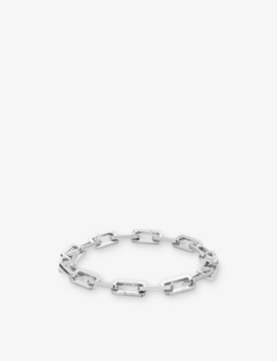 Poubel Mens Engraved-link Sterling-silver Bracelet In Silver