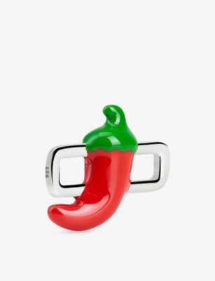 Poubel Mens Chilli Pepper Sterling-silver And Enamel Charm In Silver