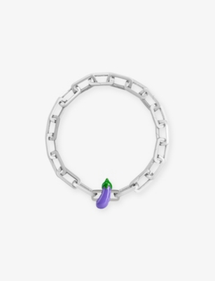 Poubel Mens Aubergine Sterling-silver And Enamel Charm In Silver
