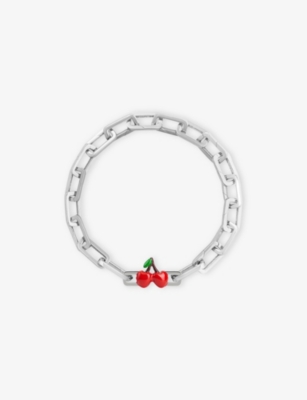 Poubel Mens Cherry Sterling-silver And Enamel Charm In Silver