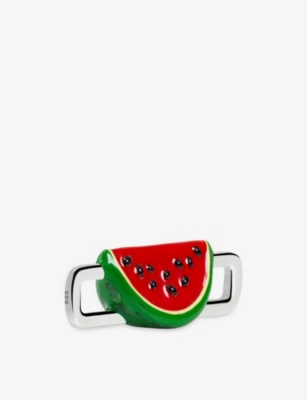 Poubel Mens Watermelon Sterling-silver And Enamel Charm In Silver