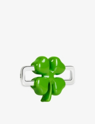 Poubel Mens Clover Sterling-silver And Enamel Charm In Silver