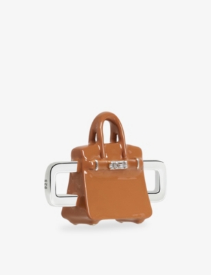 Poubel Mens Handbag Sterling-silver And Enamel Charm In Silver