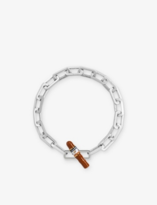 Poubel Mens Cigar Sterling-silver And Enamel Charm In Silver