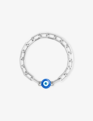 Poubel Mens Evil Eye Sterling-silver And Enamel Charm In Silver