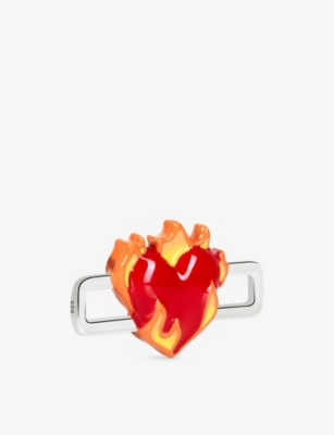 Poubel Mens Heart On Fire Sterling-silver And Enamel Charm In Silver