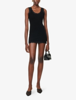 AYA MUSE: Lace-Embroidery Ribbed Cashmere And Cotton Mini Dress