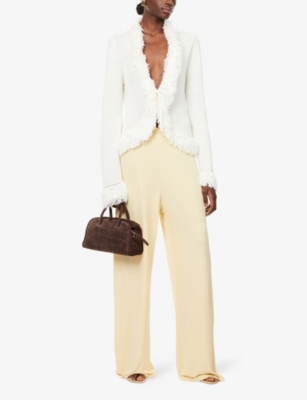 AYA MUSE: Fringed V-Neck Knitted Top