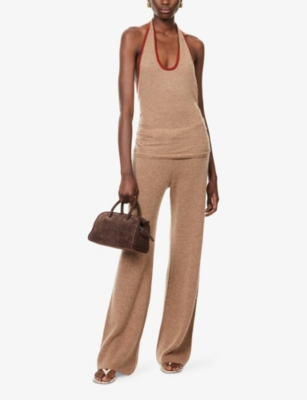 Aya Muse Womens Cinnamon Ruched Halterneck Wool, Cashmere And Silk Top In Brown