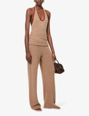 Aya Muse Womens Cinnamon Drawstring Straight-leg Wool, Cashmere And Silk Trousers In Brown