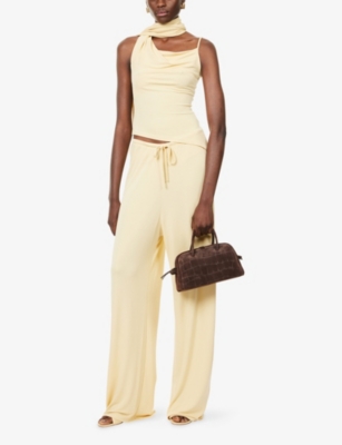 Aya Muse Womens Buttercream Drawstring Wide-leg Stretch-woven Trousers In Yellow