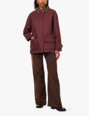 4th & Reckless Womens Burgundy Sutton Contrast-collar Cotton Jacket In Burgundy