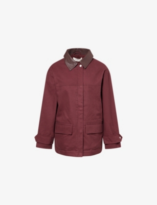 4th & Reckless Womens Burgundy Sutton Contrast-collar Cotton Jacket