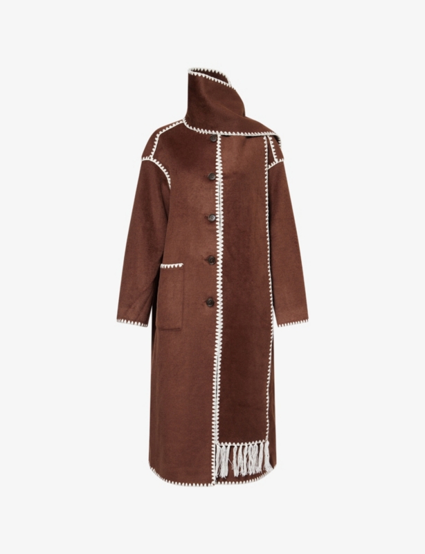 Fable Contrast-Stitch Longline Scarf Wool-Blend Coat