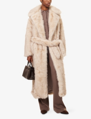 4th & Reckless Womens Beige Schiffer Belted Faux-fur Coat In Brown