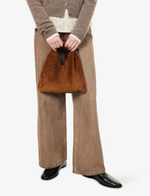 The Row Womens Bindle Small Suede Top Handle Bag Bistre/ecru