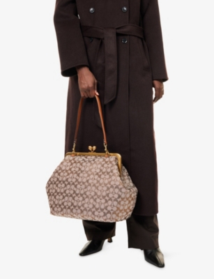 Coach Large Kisslock Frame Bag In Crystal Signature Jacquard