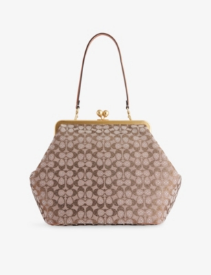 Coach Large Kisslock Frame Bag In Crystal Signature Jacquard