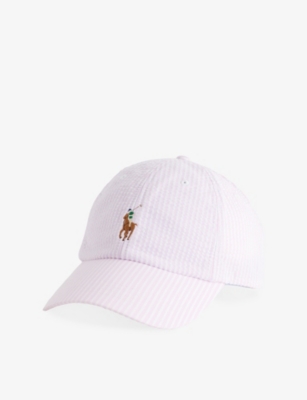Polo Ralph Lauren Womens Carmel Pink Seersucker Seersucker Striped Cotton-blend Cap