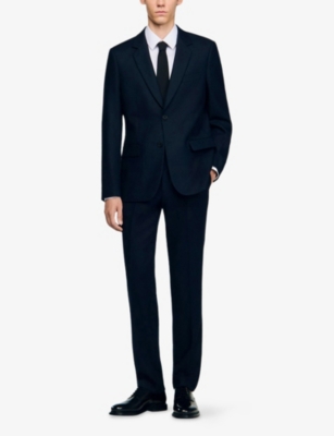 Sandro Mens Navy Blue Notched-lapel Single-breasted Wool Blazer In Blue