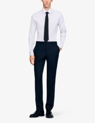 Sandro Mens Navy Blue Straight-leg Mid-rise Wool Trousers In Blue