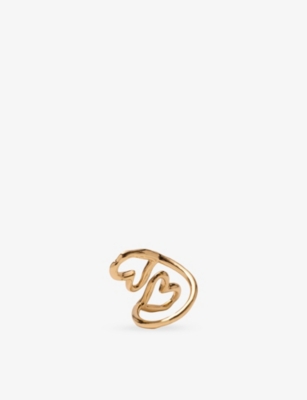 Maje Womens Light Gold Double Heart Brass Ring In Gold