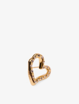 Maje Womens Light Gold Heart Rhinestone-embellished Brass Stud Earrings In Gold