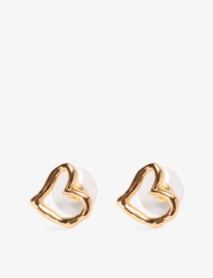 Maje Womens Light Gold Asymmetric Heart Brass Earrings In Gold