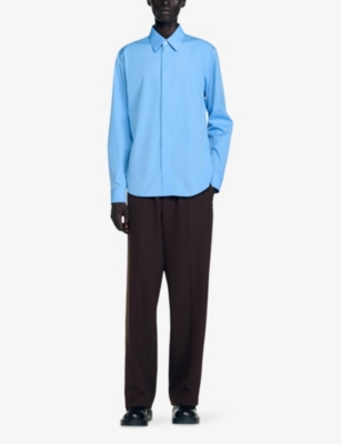 Sandro Mens Blue Office Long-sleeved Regular-fit Cotton Shirt In Blue