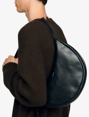 SANDRO: Logo-Embossed Small Leather Hobo Bag