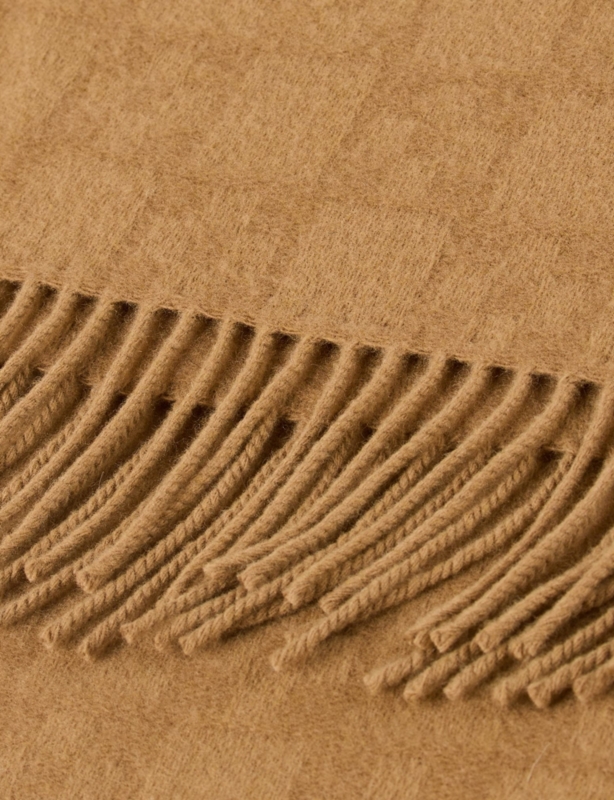 Monogram-Pattern Fringed Wool Scarf