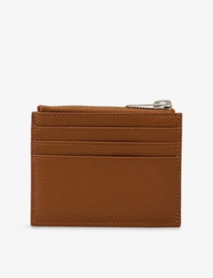 Sandro Mens Cognac Zipped Logo-embossed Leather Card Holder In Brown