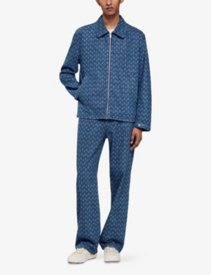 Sandro Mens Raw-denim Rope-motif Regular-fit Denim Jacket Xl In Blue
