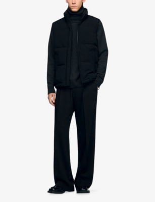 Sandro Mens Black Sleeveless Round-collar Stretch-woven Technical Puffer Xl In Black