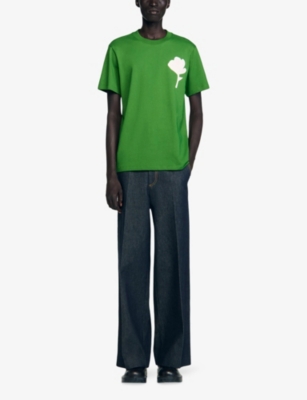 Sandro T-shirt With Flower Patch In Green