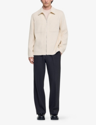Sandro Mens Off White Patch-pocket Corduroy Zip-up Overshirt In Neutral