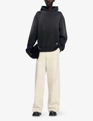 Sandro Mens Black Logo-tag Relaxed-fit Cotton Hoody In Black