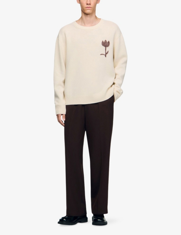 Flower-Motif Knitted Wool Jumper