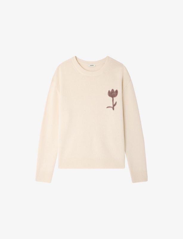 Flower-Motif Knitted Wool Jumper
