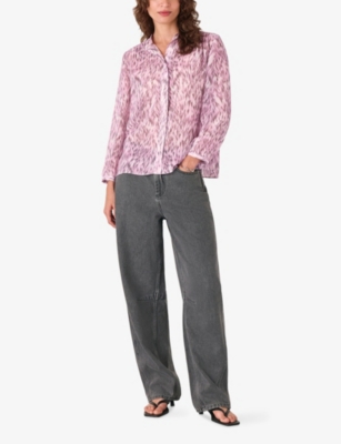 WHISTLES: Leopard-Print Long-Sleeve Pleated Woven Shirt