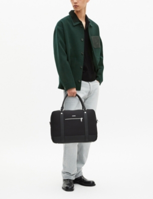 The Kooples Mens Black Logo-embossed Canvas And Leather Briefcas In Black