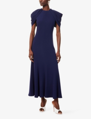 Roland Mouret Womens Navy Cape Sleeveless Woven Maxi Dress In Blue