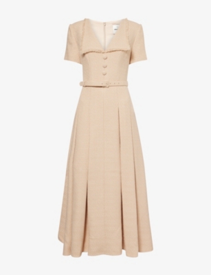 Roland Mouret Womens Dark Cream Collared Pleated Woven Maxi Dress In Neutral