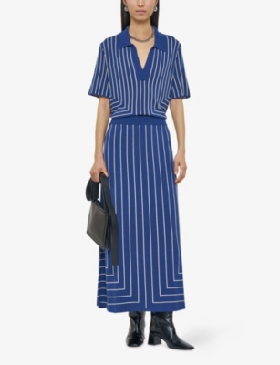 Joseph Womens Cobalt/affogato Geometric-pattern Mid-waist Viscose, Silk And Cotton-blend Midi Skirt In Blue