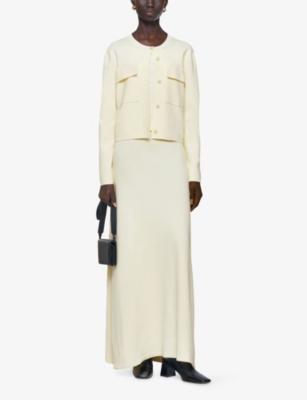 Joseph Womens Ivory Flap-pocket Boxy-fit Stretch-knit Cardigan Jacket Xl In White