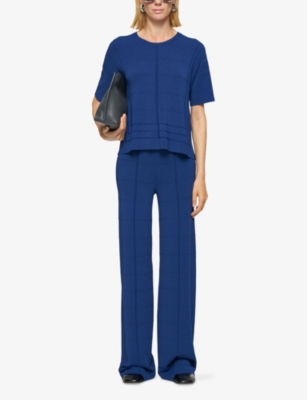 Joseph Womens Cobalt Grid-knit Boxy-fit Viscose-blend T-shirt Xs In Blue