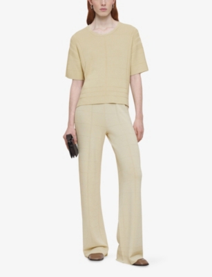 Joseph Womens Affogato Grid-knit Boxy-fit Viscose-blend T-shirt Xs In Neutral